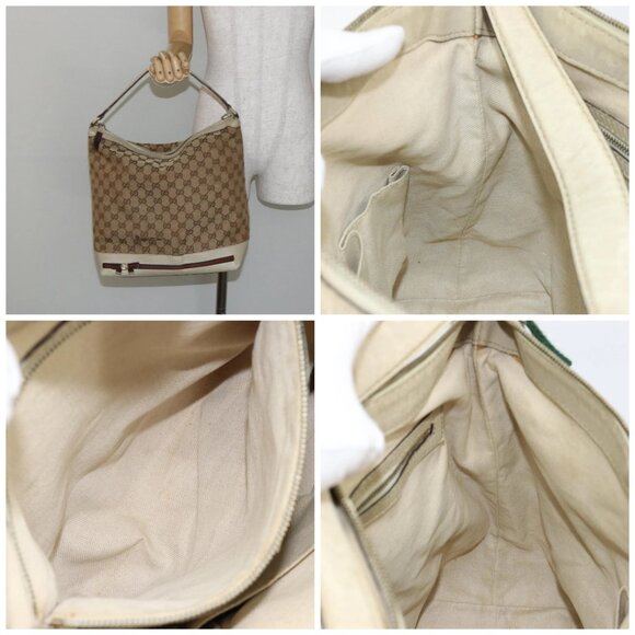 GUCCI GG Canvas Web Sherry Line Pretty Bag Beige Gold - Picture 15 of 15